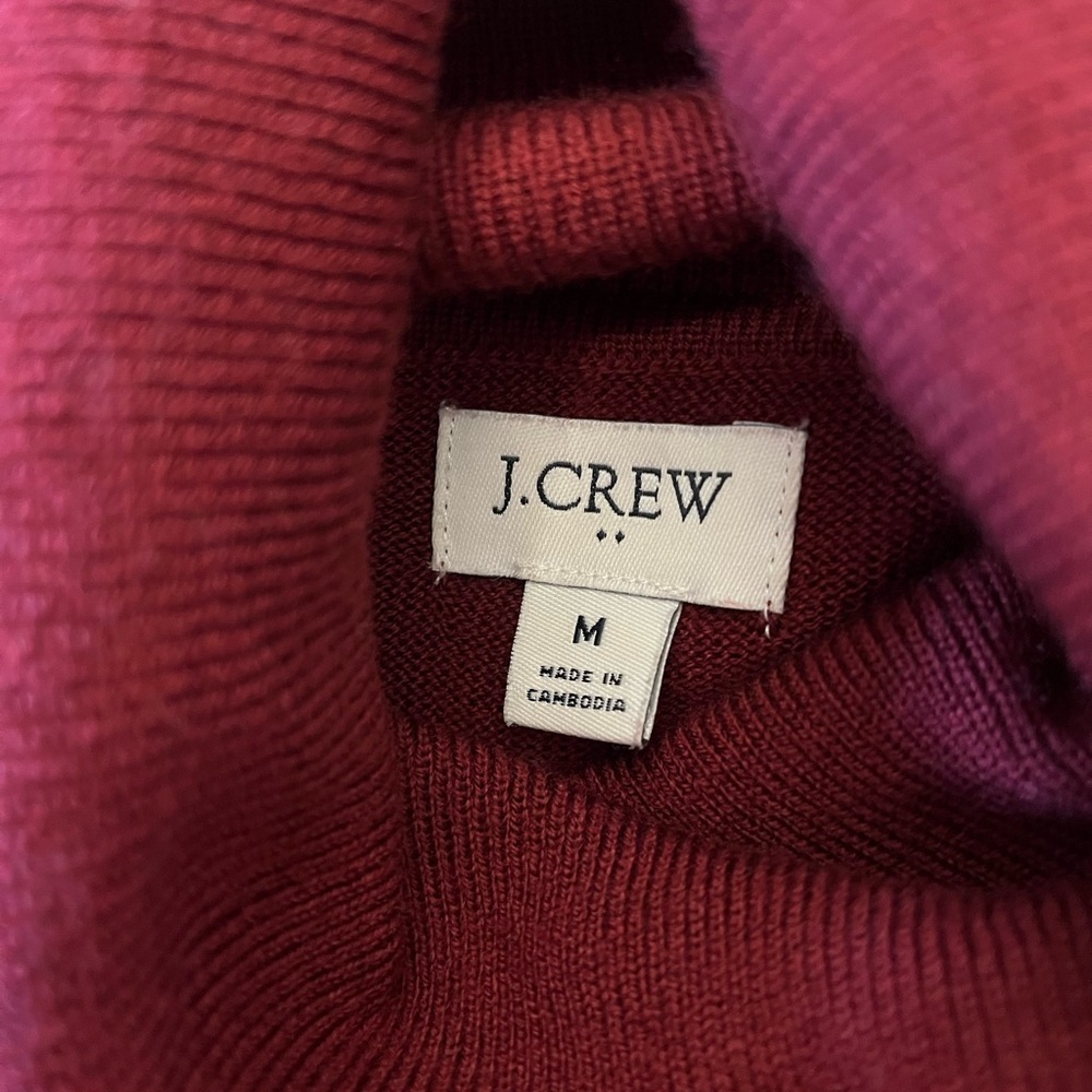 J Crew Turtleneck Wool Blend Sweater Burgundy Wine Red Medium - Picture 6 of 7